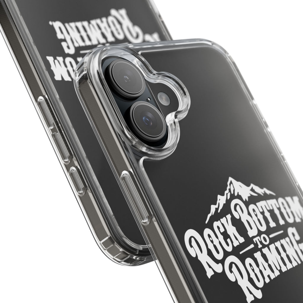 Clear Phone Case — “Rock Bottom to Roaming” Mountain Design