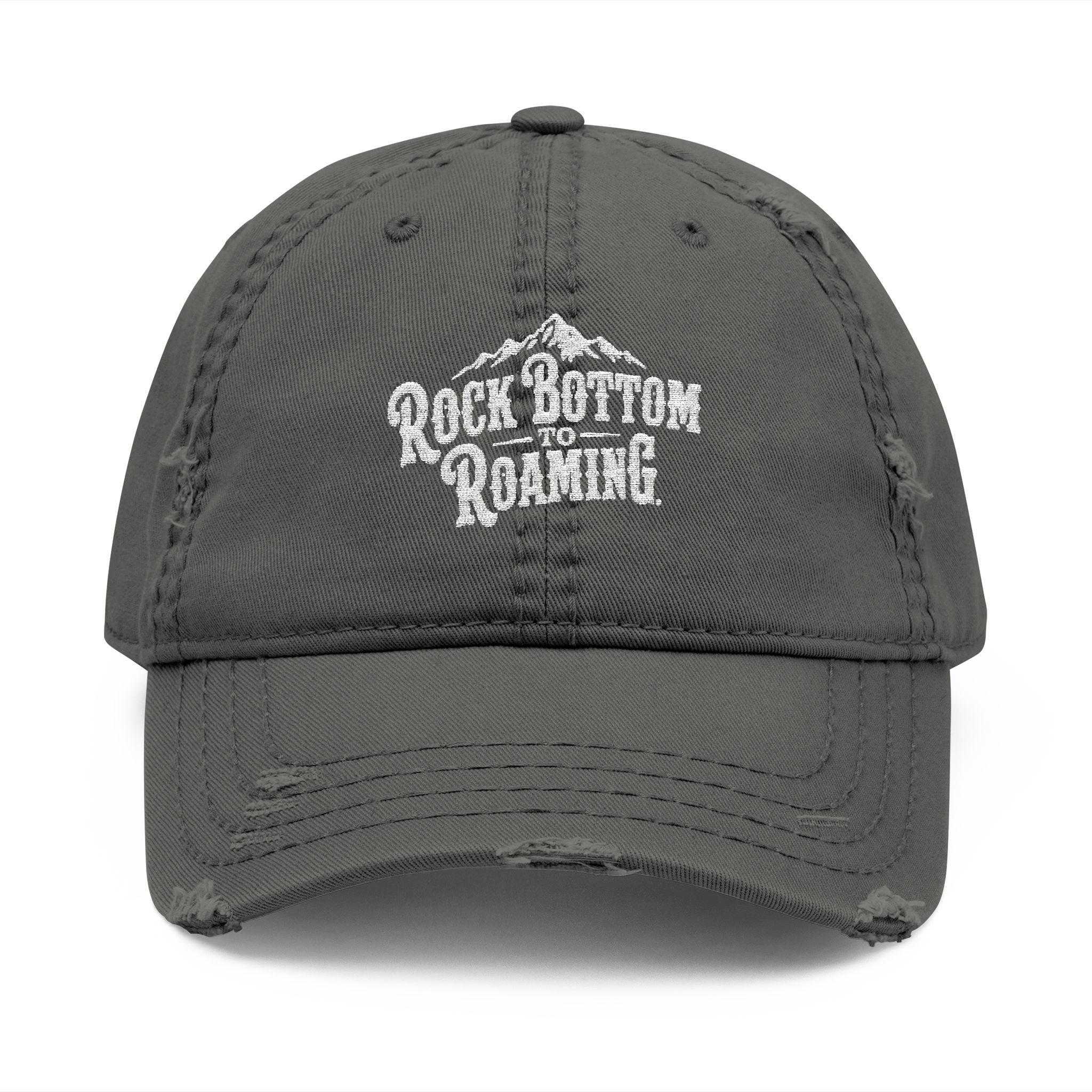 Rock Bottom Roaming Dad Hat | Distressed Embroidered Mountain Logo