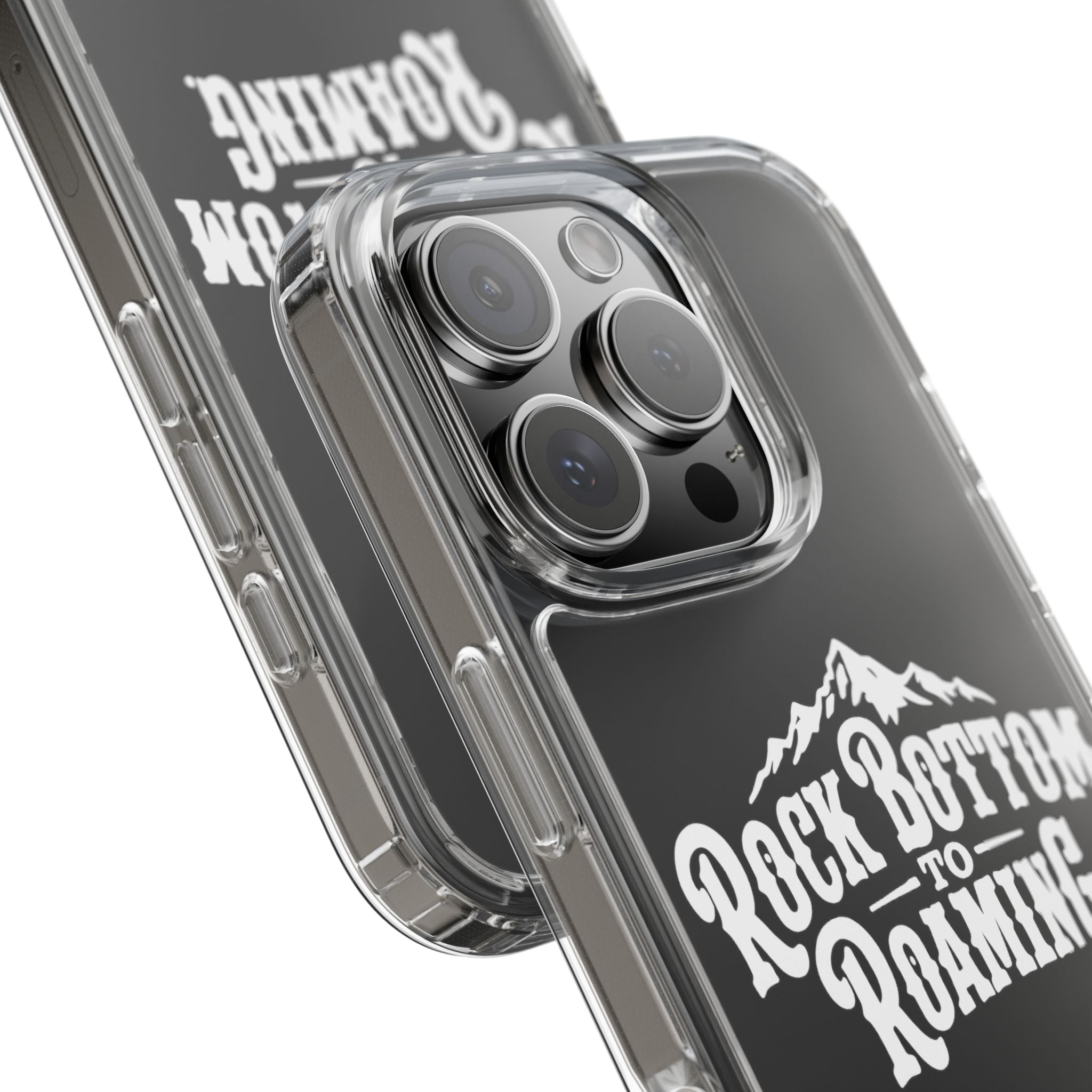 Clear Phone Case — “Rock Bottom to Roaming” Mountain Design