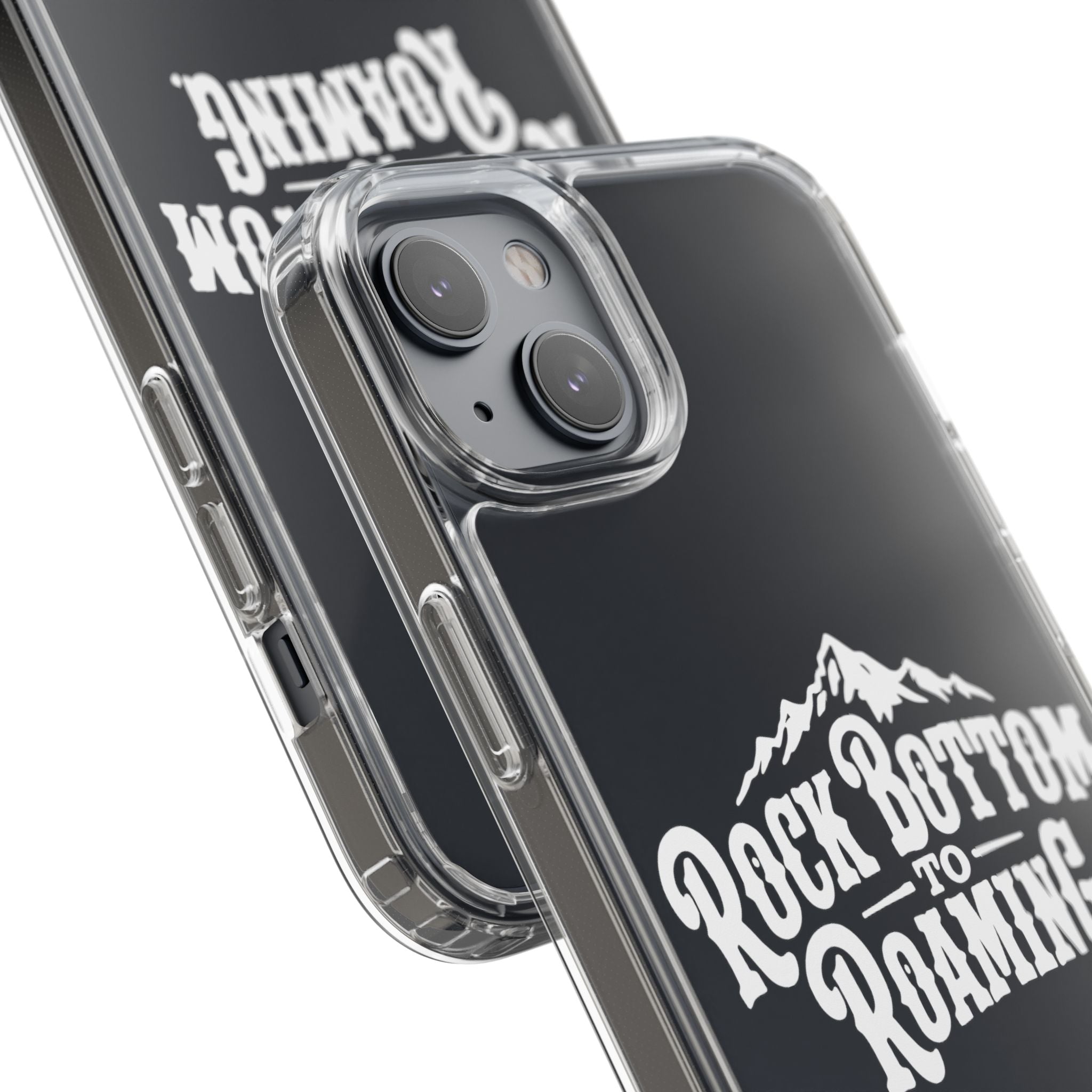 Clear Phone Case — “Rock Bottom to Roaming” Mountain Design
