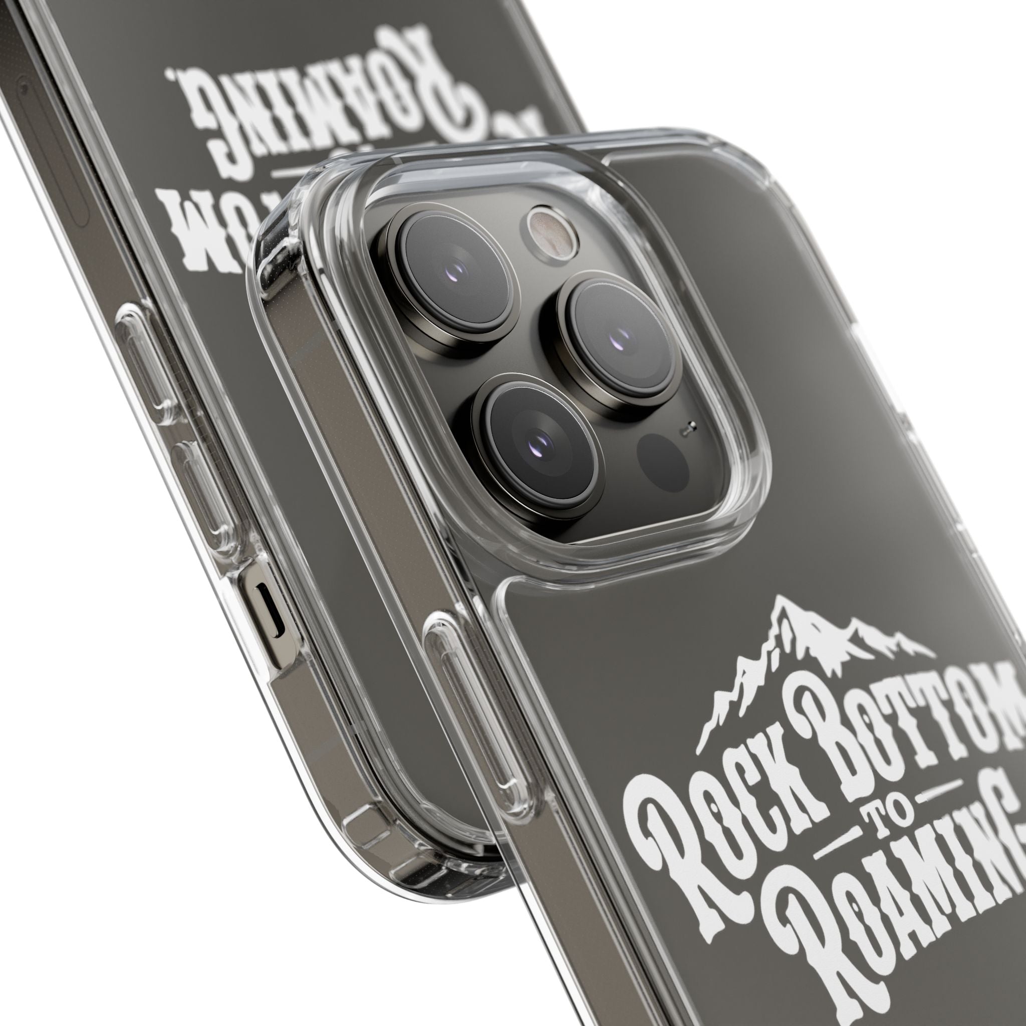 Clear Phone Case — “Rock Bottom to Roaming” Mountain Design