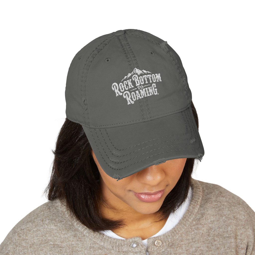 Rock Bottom Roaming Dad Hat | Distressed Embroidered Mountain Logo