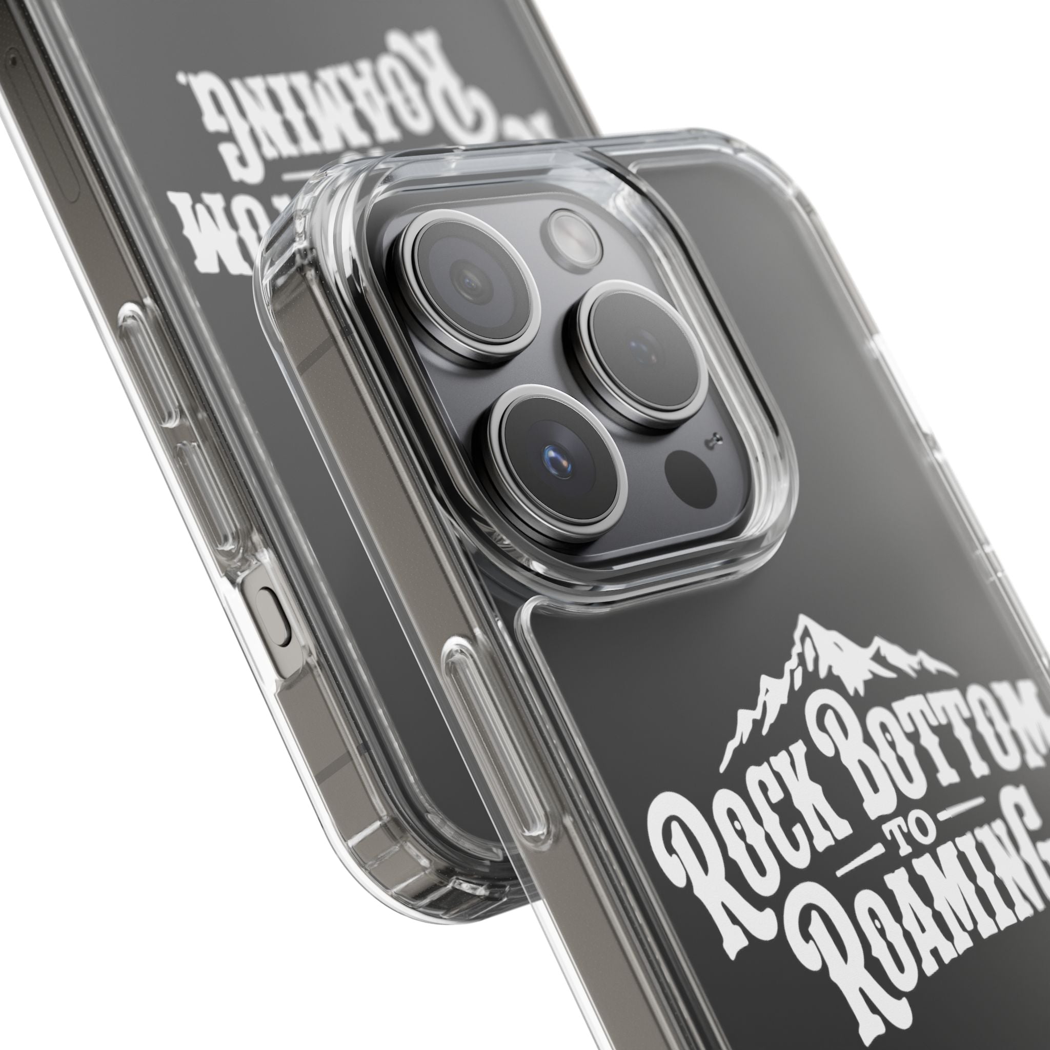Clear Phone Case — “Rock Bottom to Roaming” Mountain Design