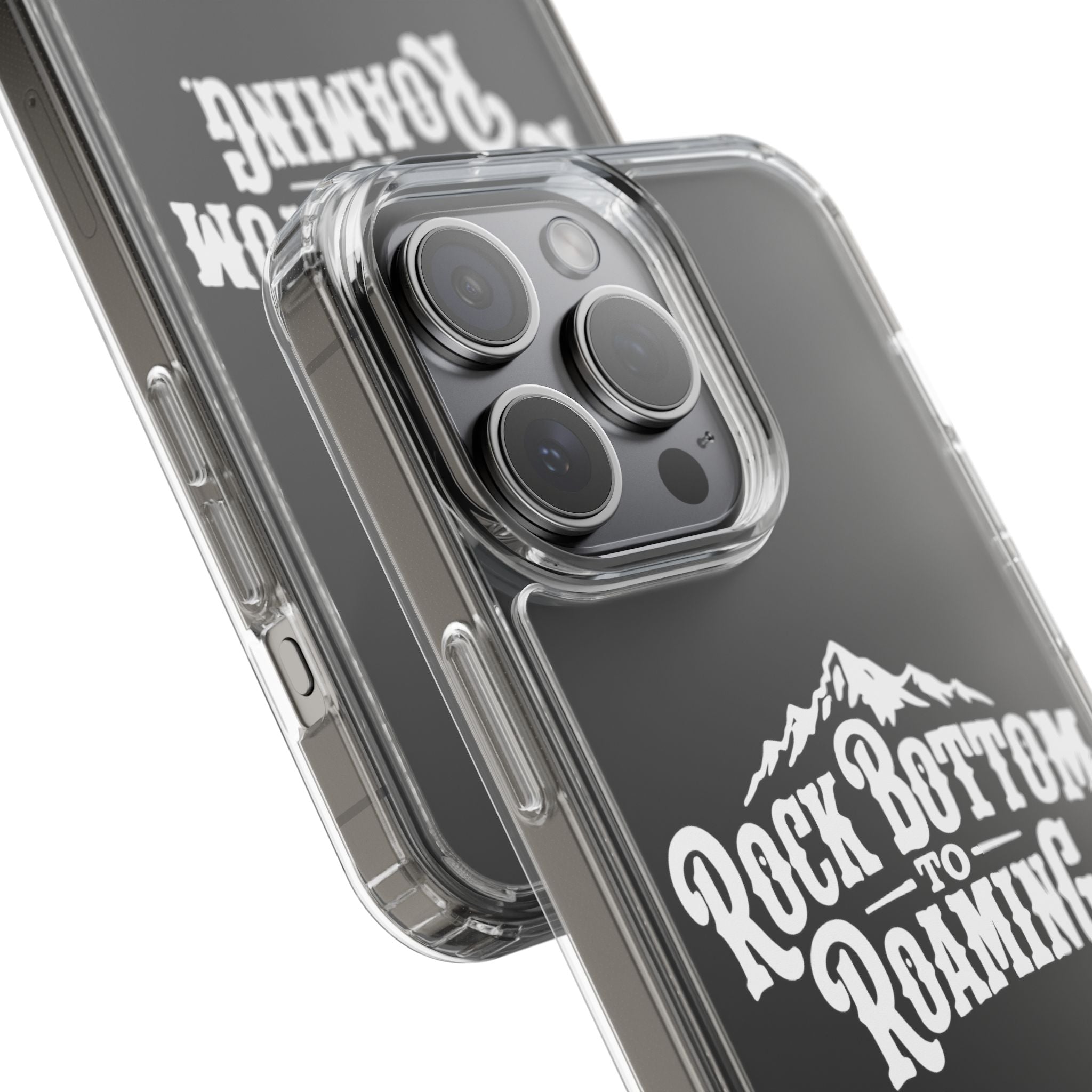 Clear Phone Case — “Rock Bottom to Roaming” Mountain Design