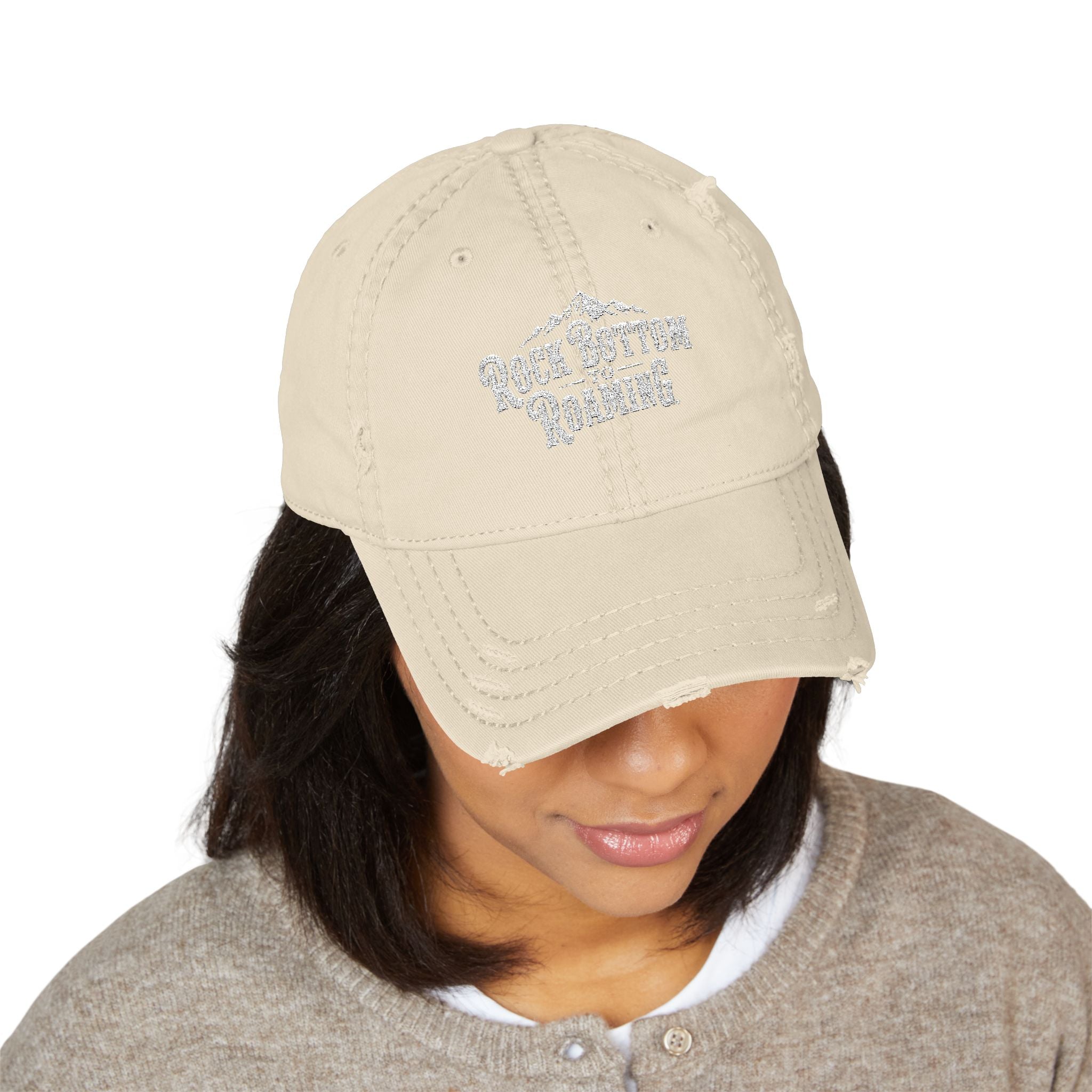 Rock Bottom Roaming Dad Hat | Distressed Embroidered Mountain Logo