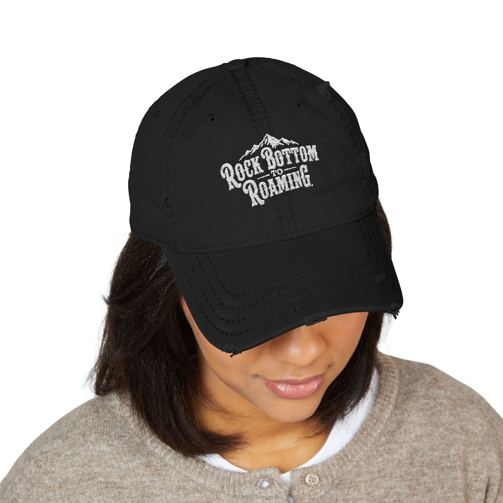Rock Bottom Roaming Dad Hat | Distressed Embroidered Mountain Logo