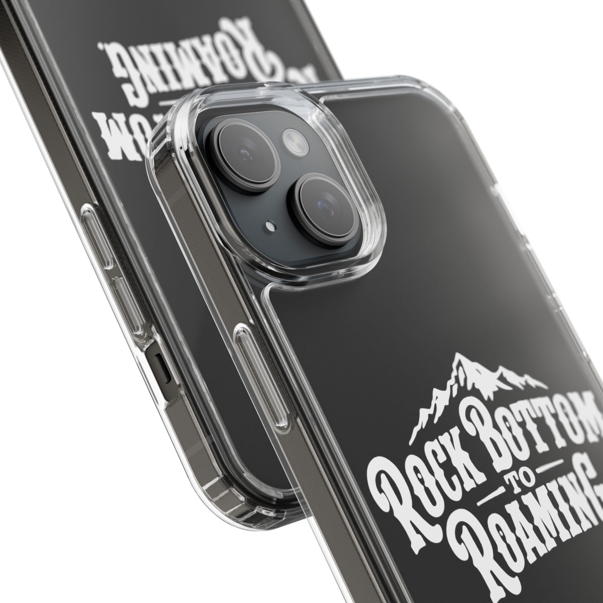 Clear Phone Case — “Rock Bottom to Roaming” Mountain Design